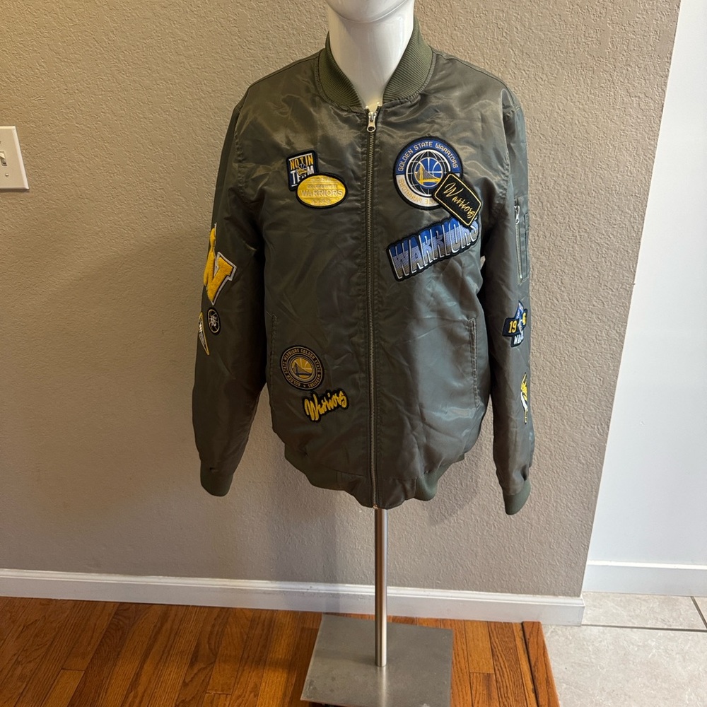 NBA Warriors Olive Green Warriors Bomber Jacket size‎ Large